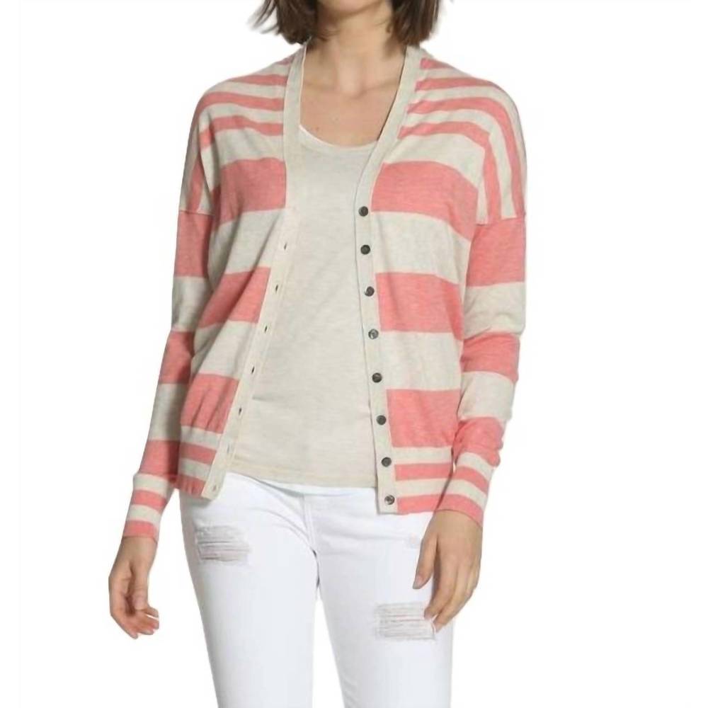 NEW LABEL+THREAD striped cotton cardigan in coral/ecru